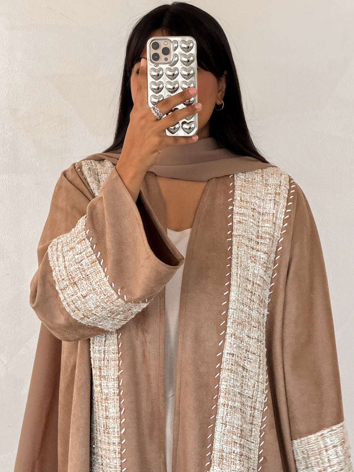 MEI647 - Embroidered Chamois x Tweed Abaya