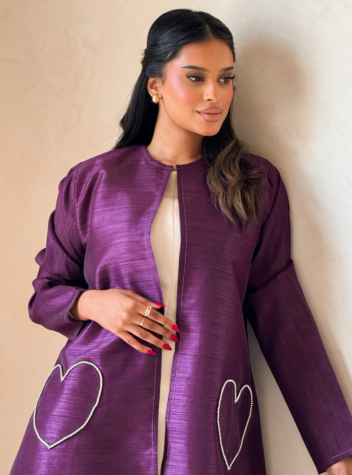 MEI732 - Purple A-Cut Taffeta & Crystals Abaya