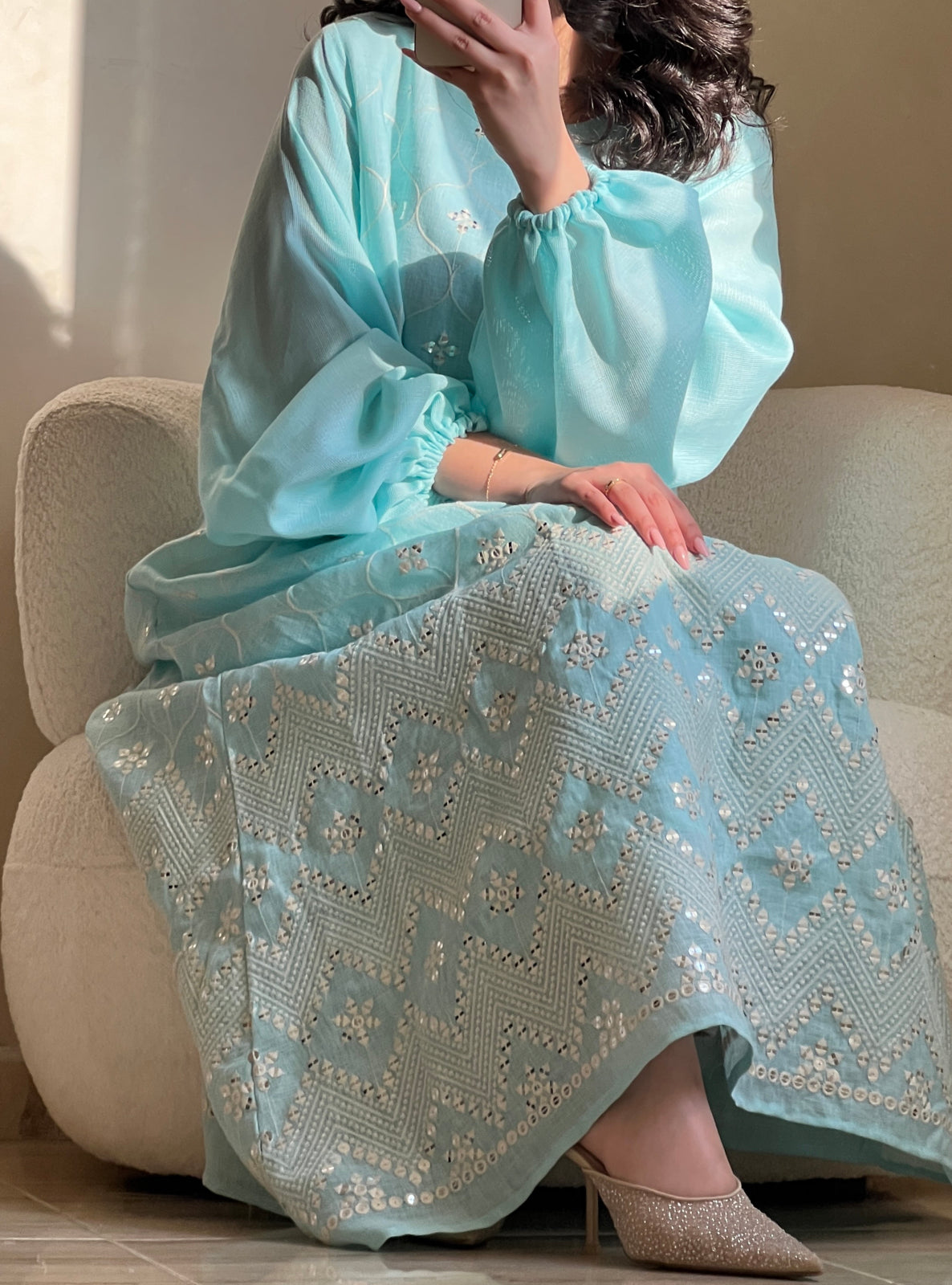 MEI525 - Blue Embroidered Jalabiya