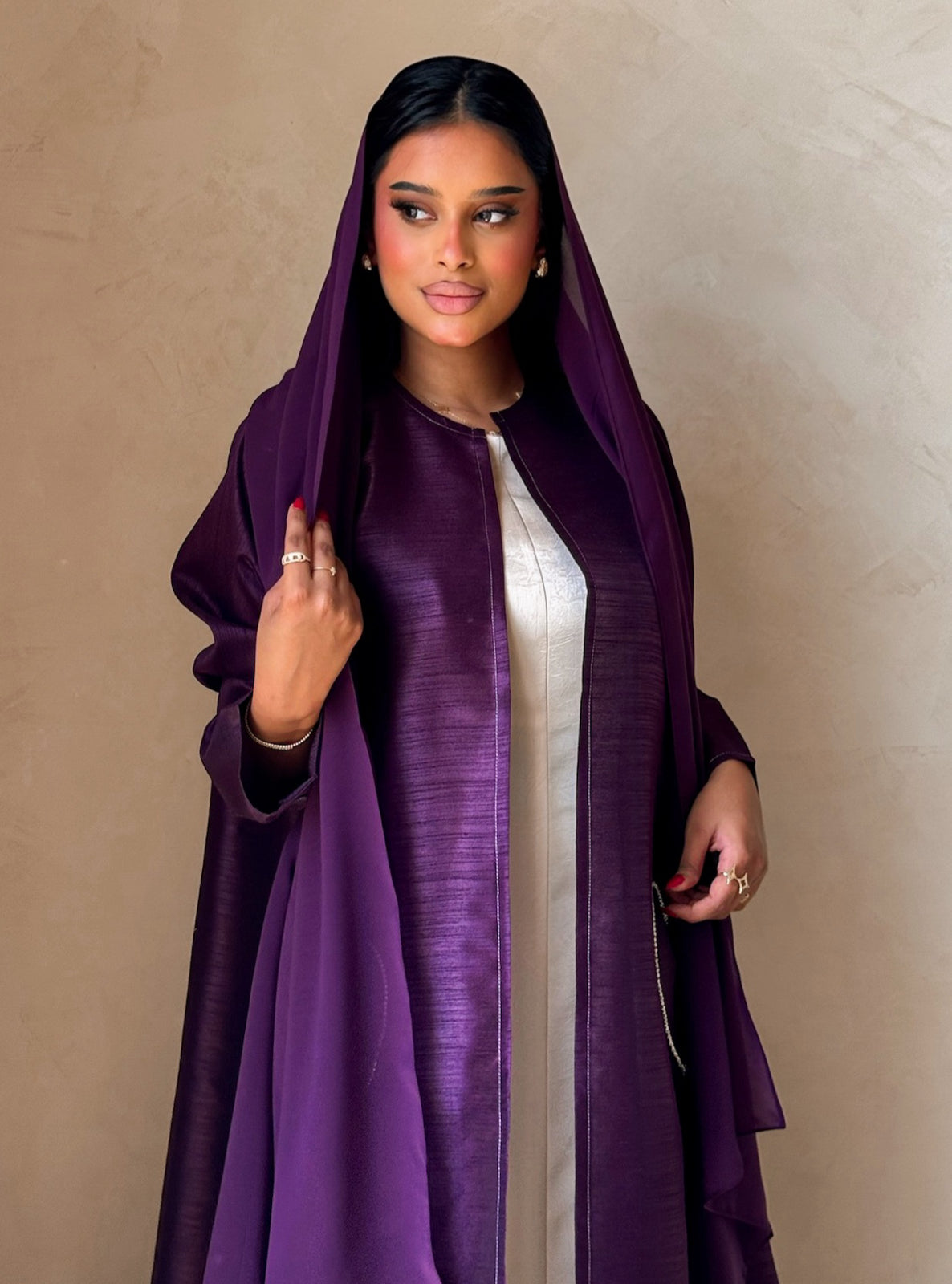 MEI732 - Purple A-Cut Taffeta & Crystals Abaya