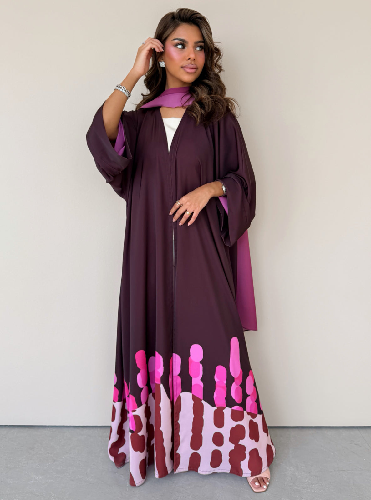 MEI754 - Muse Square Cut Abaya in Burgundy Blush