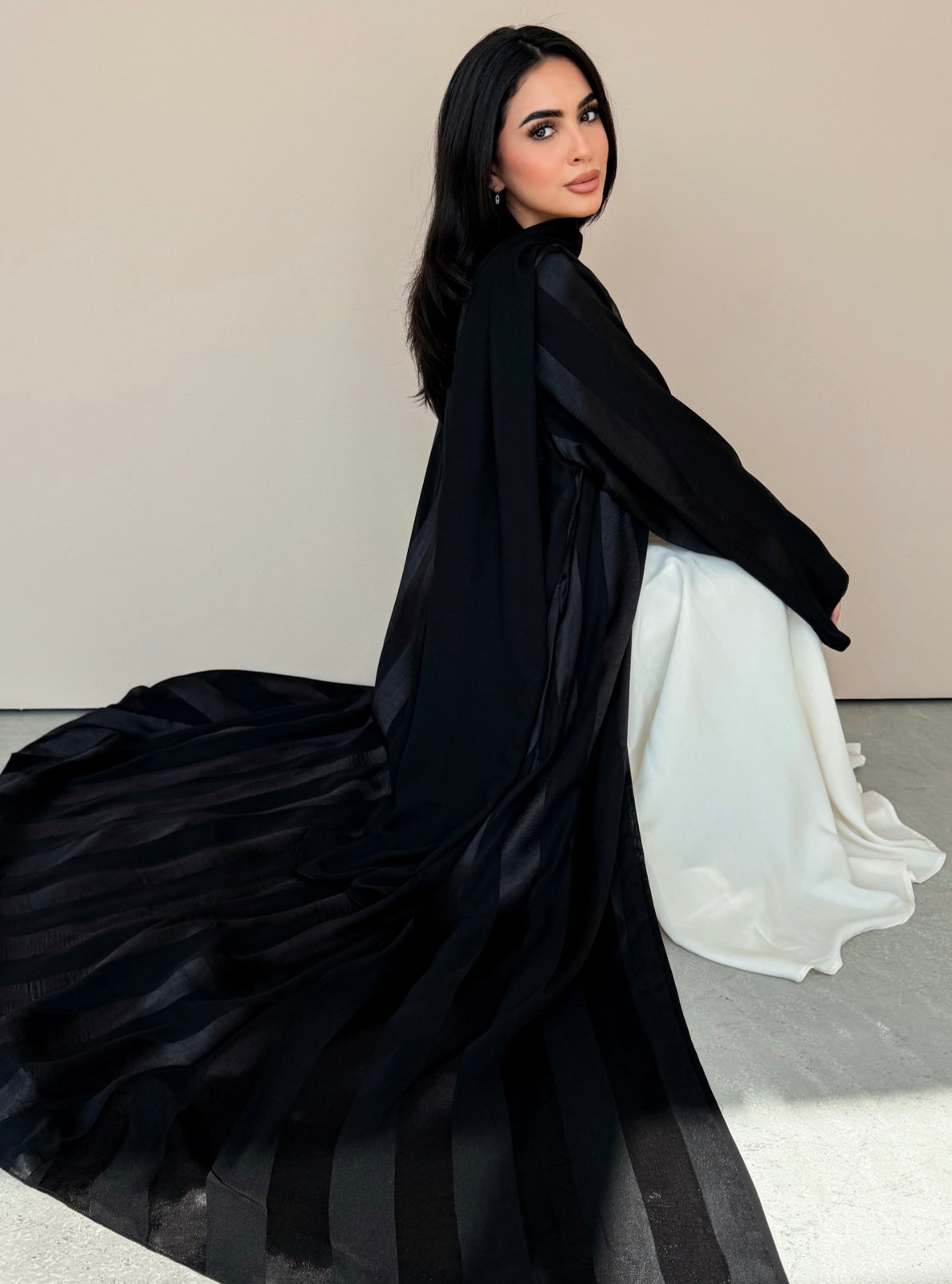 MEI768 - Aura A-Cut Abaya in Black with Matching Headscarf