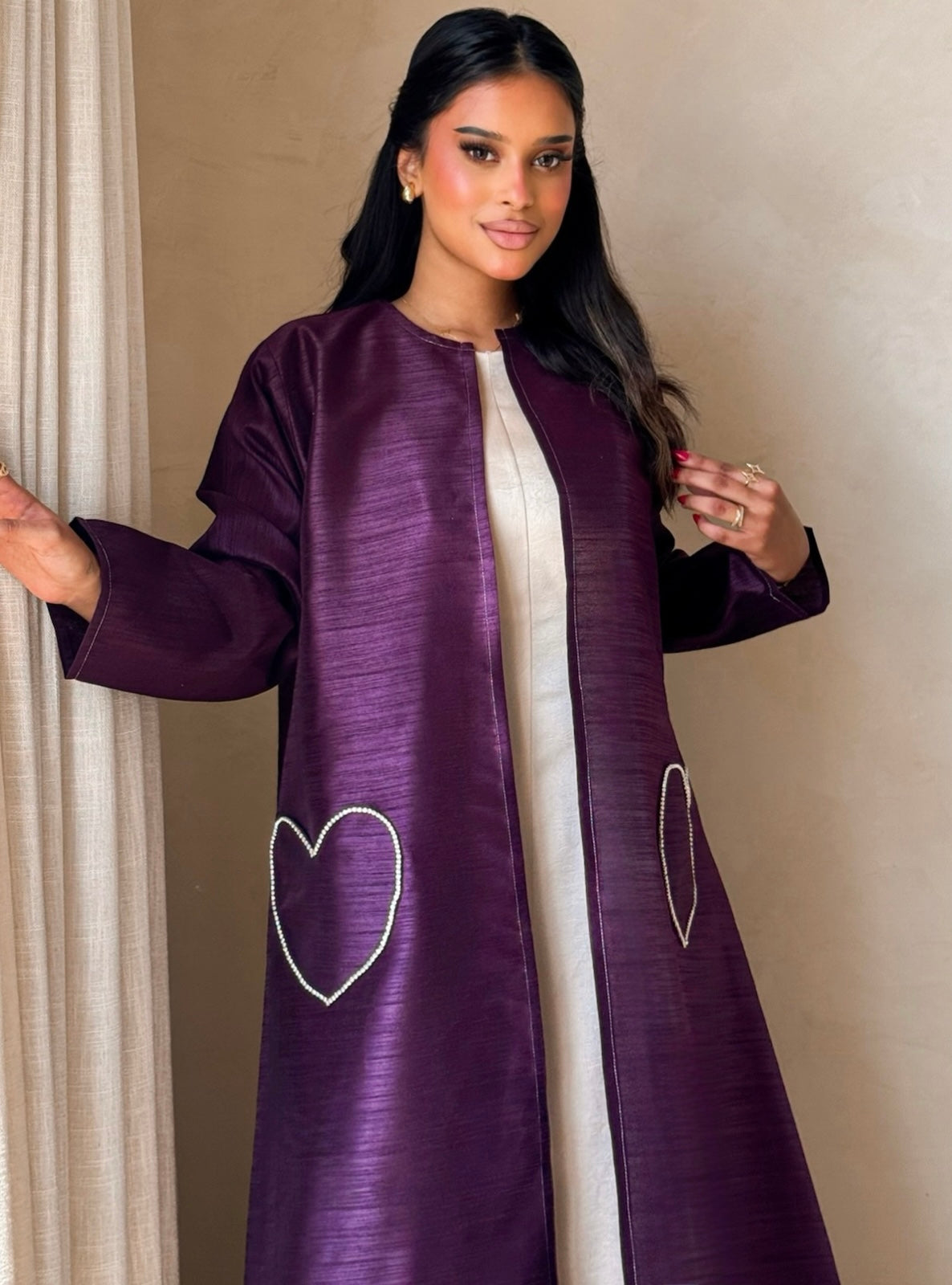 MEI732 - Purple A-Cut Taffeta & Crystals Abaya
