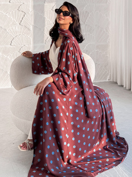 MEI611 - Polka Dots Abaya in Brown
