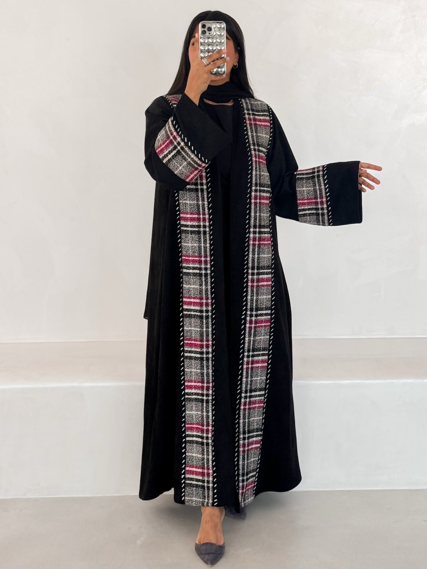 MEI649 - Embroidered Chamois x Tweed Abaya