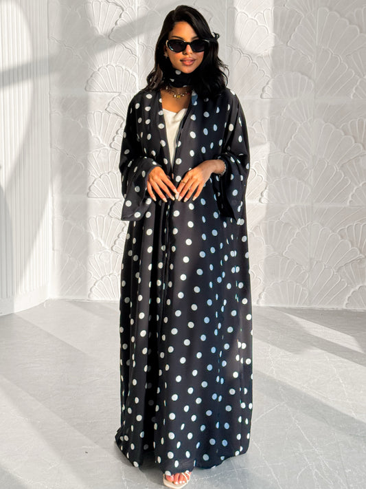 MEI614 - Polka Dots Abaya in Black