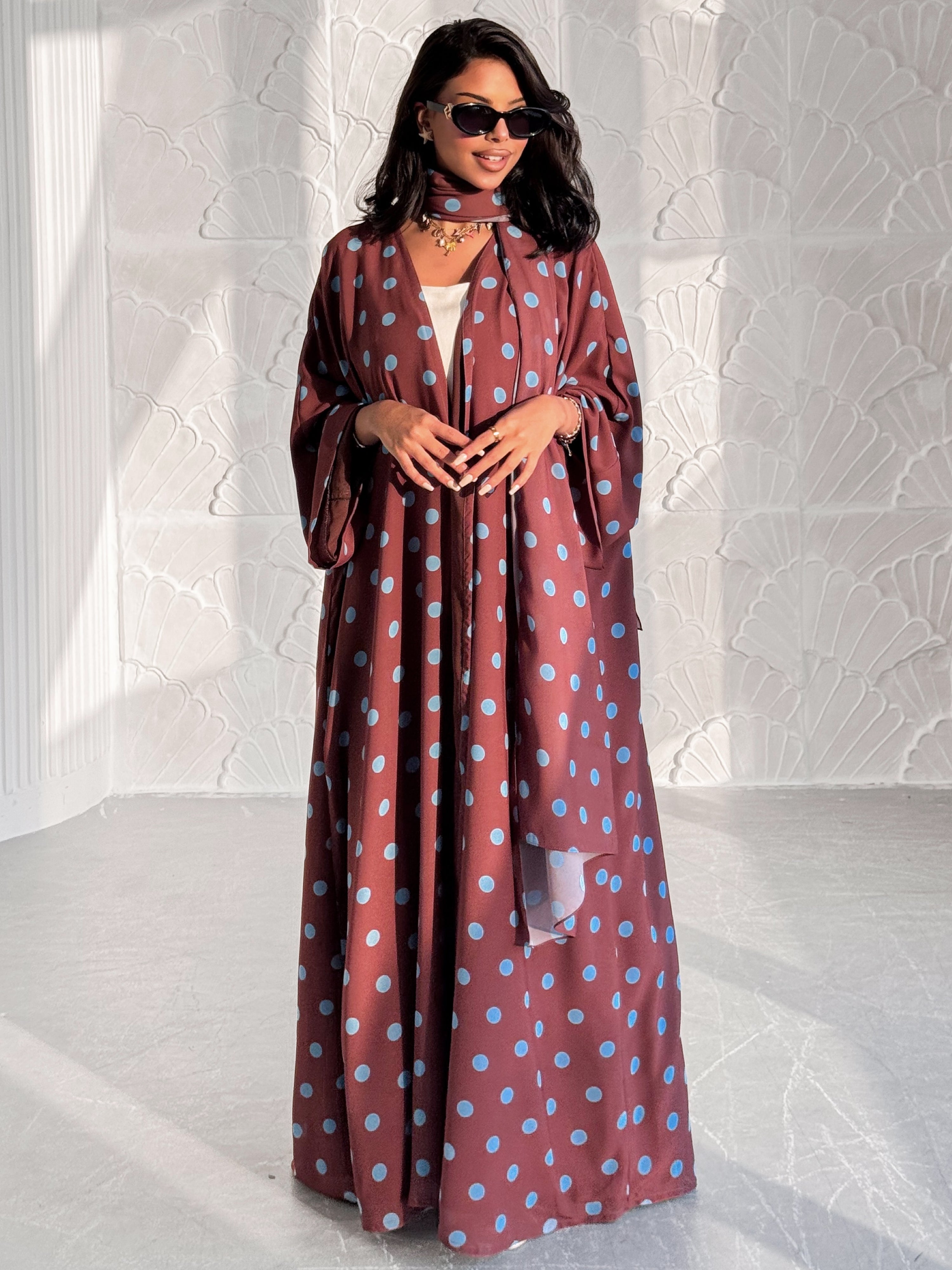 MEI611 - Polka Dots Abaya in Brown