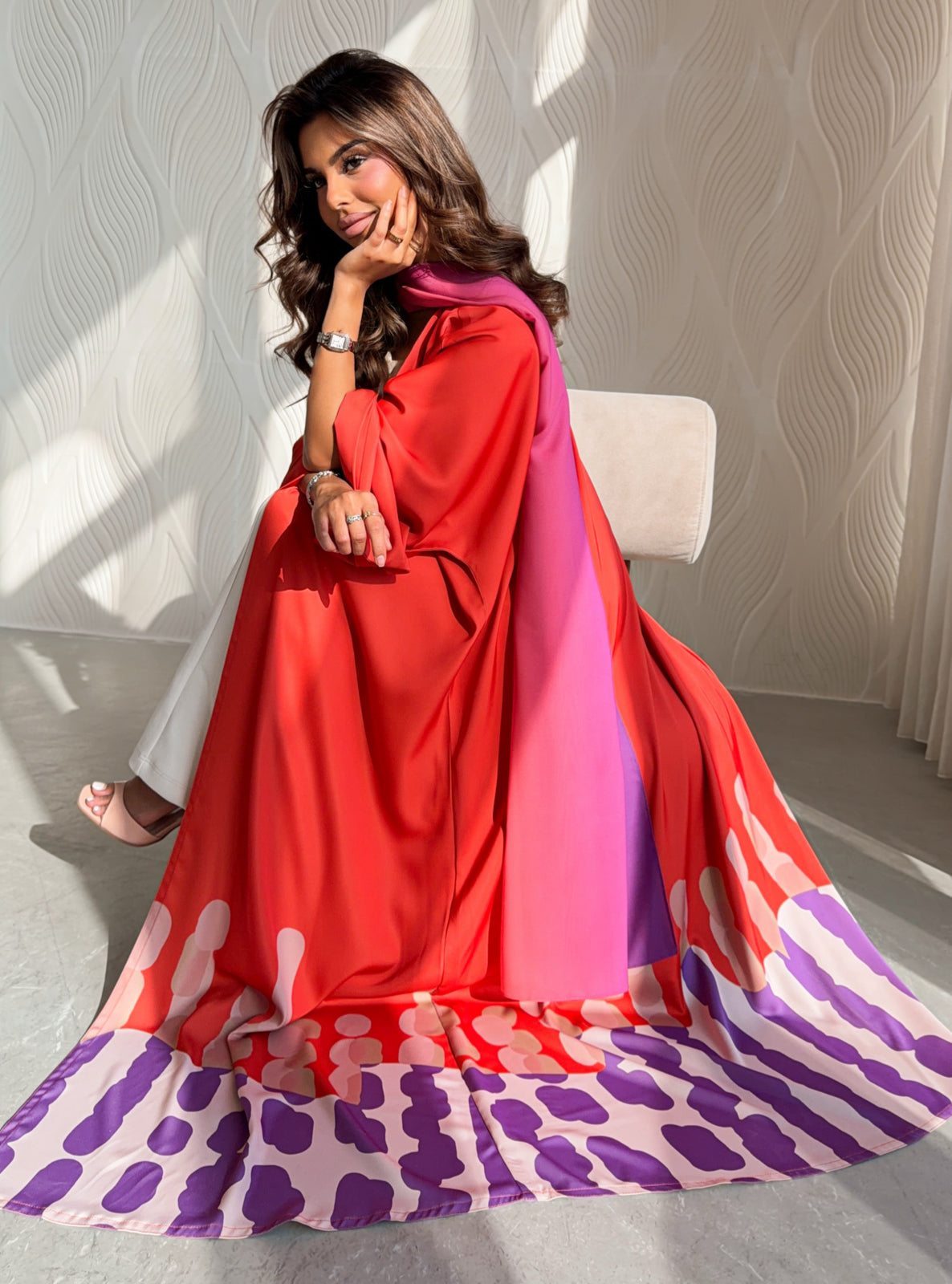 MEI752 - Muse Square Cut Abaya in Sunset Coral