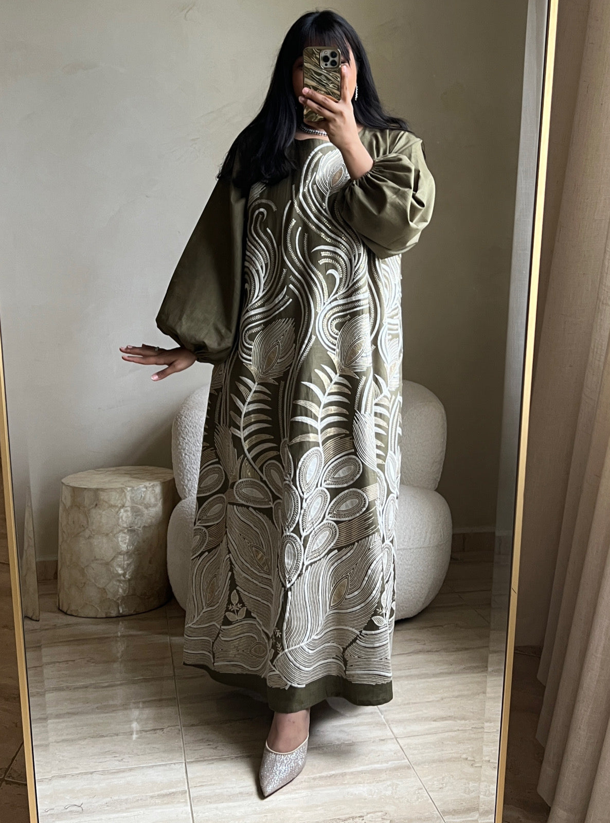 MEI540 - Olive Green Embroidered Jalabiya