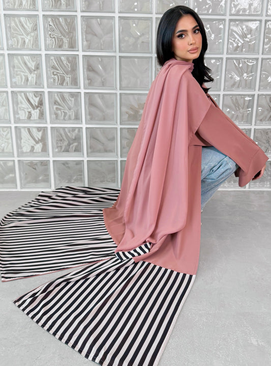 MEI759 - Linear Crepe Square Cut Abaya in Dusty Rose
