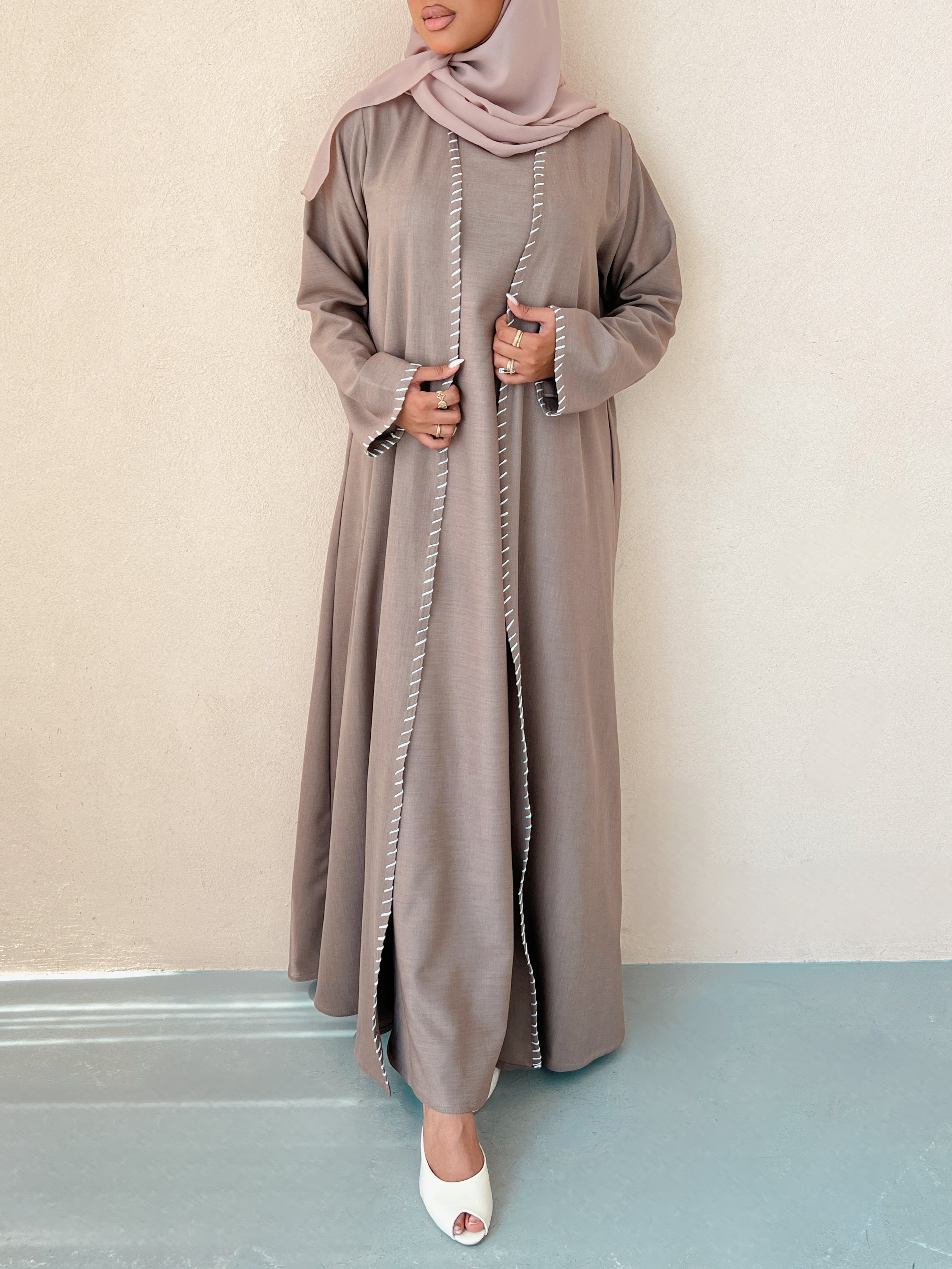 MEI633 - Beige Embroidered 3 Piece Set