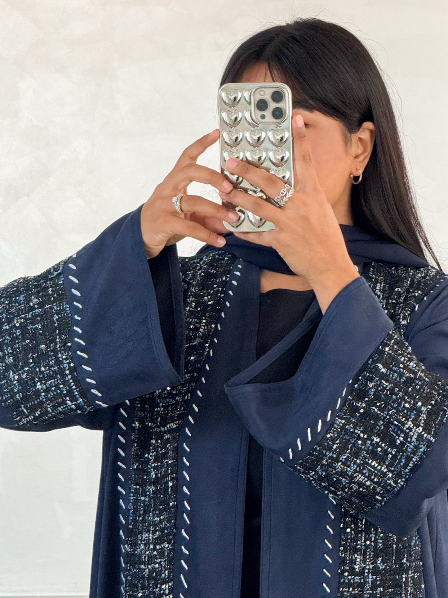 MEI648 - Embroidered Chamois x Tweed Abaya