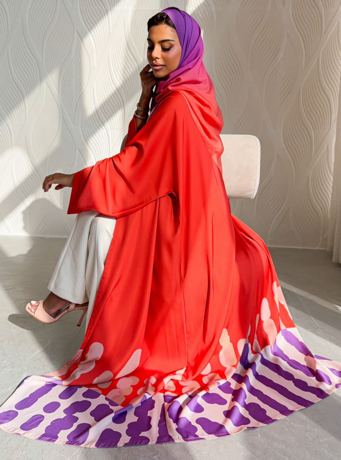 MEI752 - Muse Square Cut Abaya in Sunset Coral