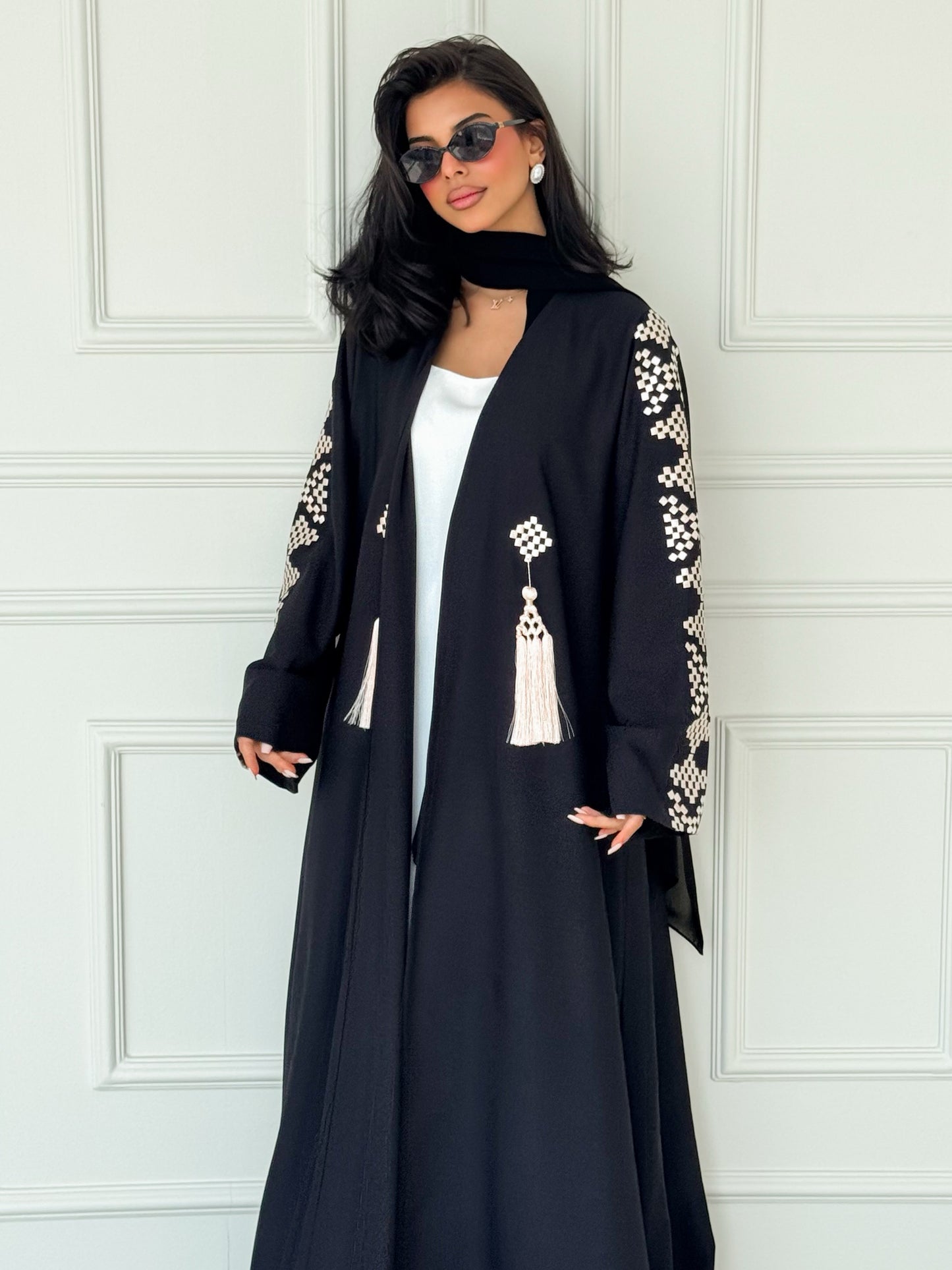 MEI621 - Black Abaya with Beige Embroidery