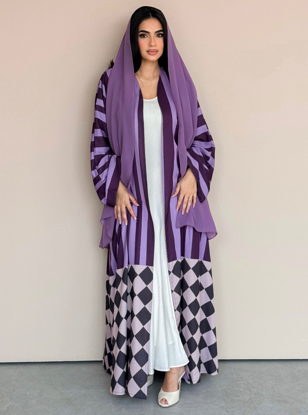MEI772 - Aria Half Bisht Crepe Abaya in Purple Haze