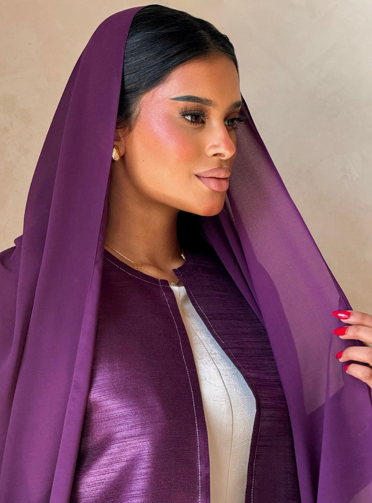 MEI732 - Purple A-Cut Taffeta & Crystals Abaya