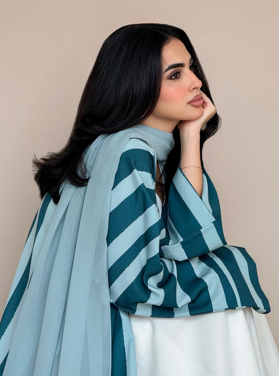 MEI773 - Aria Half Bisht Crepe Abaya in Coastal Teal