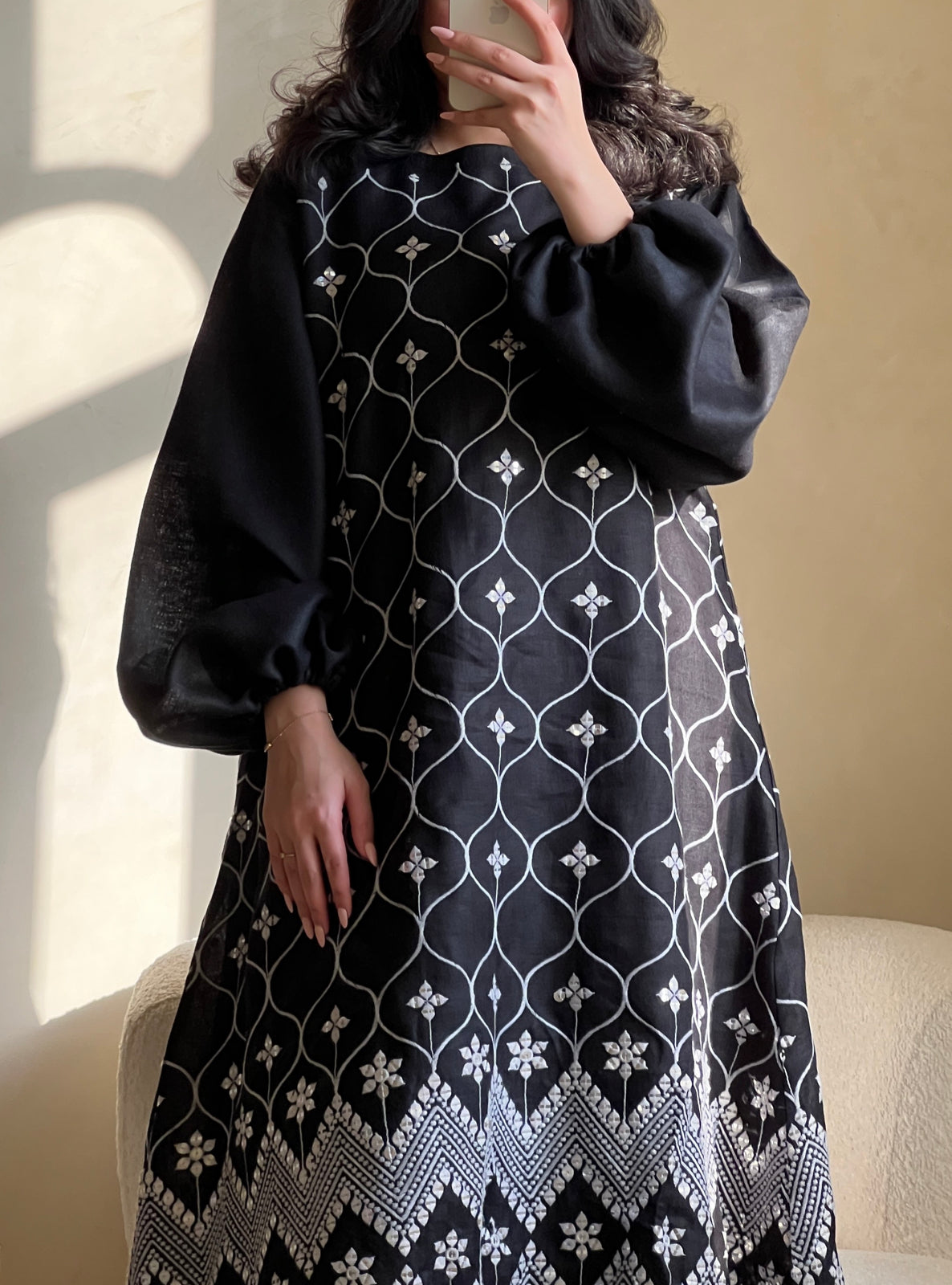 MEI526 - Black Embroidered Jalabiya