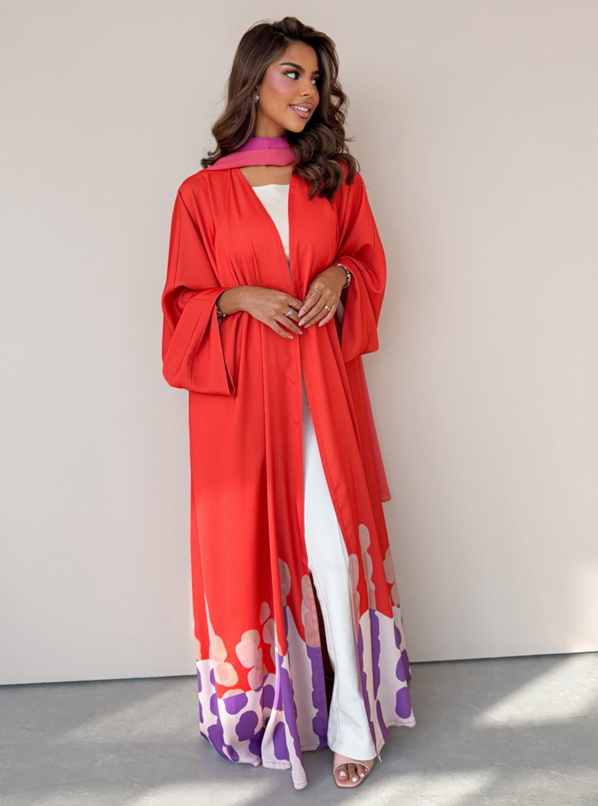 MEI752 - Muse Square Cut Abaya in Sunset Coral