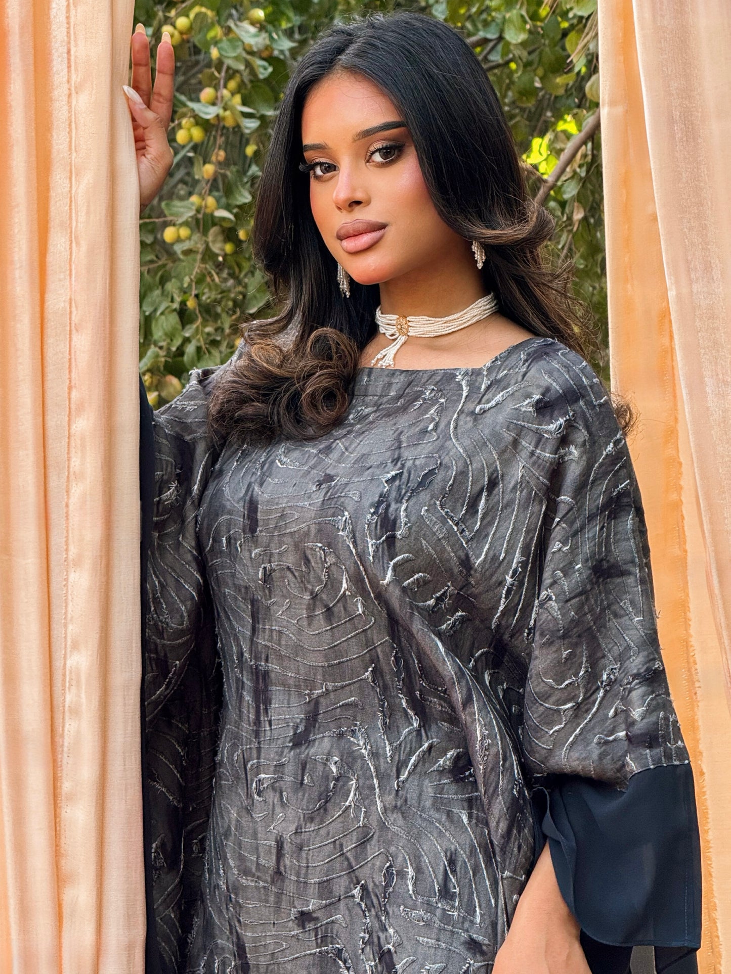 MEI695 - Etherea Jalabiya in Obsidian Charcoal