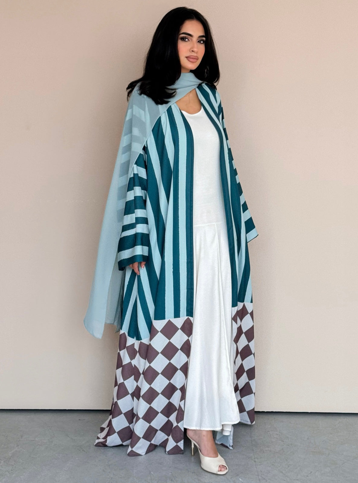 MEI773 - Aria Half Bisht Crepe Abaya in Coastal Teal