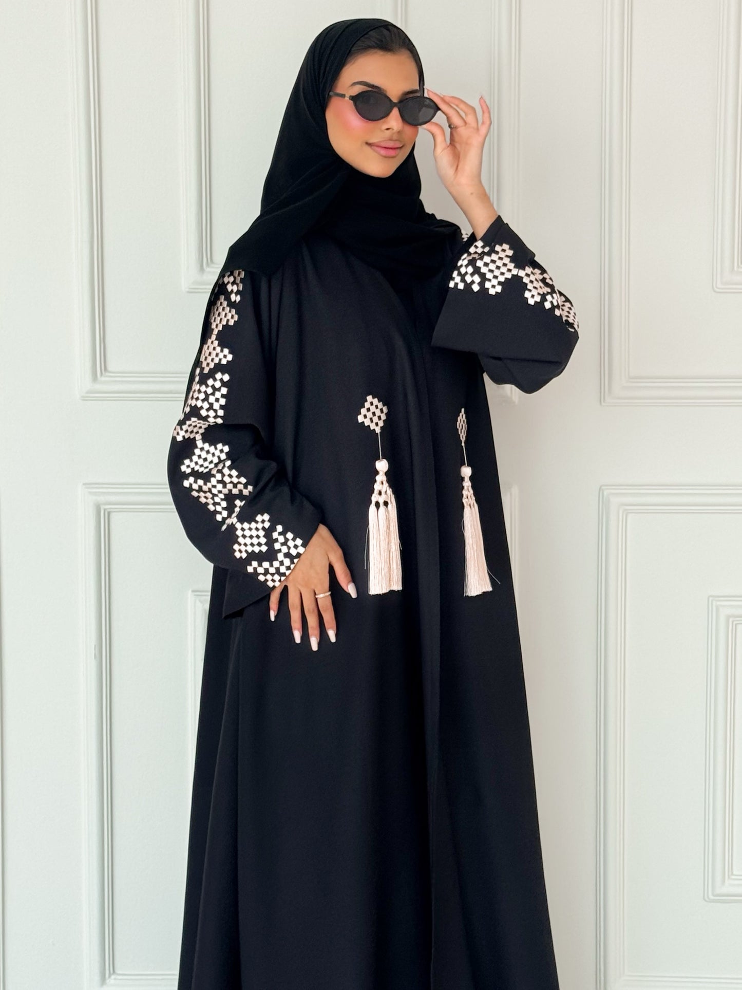 MEI621 - Black Abaya with Beige Embroidery