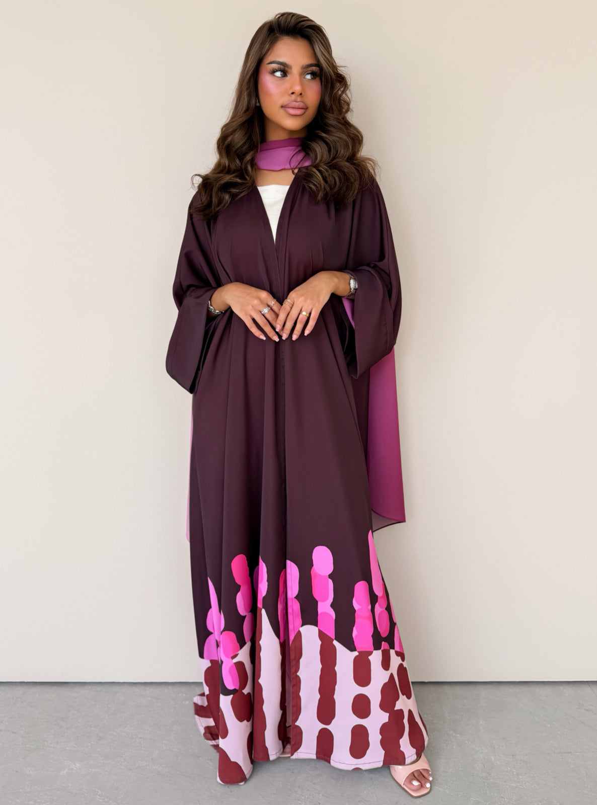MEI754 - Muse Square Cut Abaya in Burgundy Blush