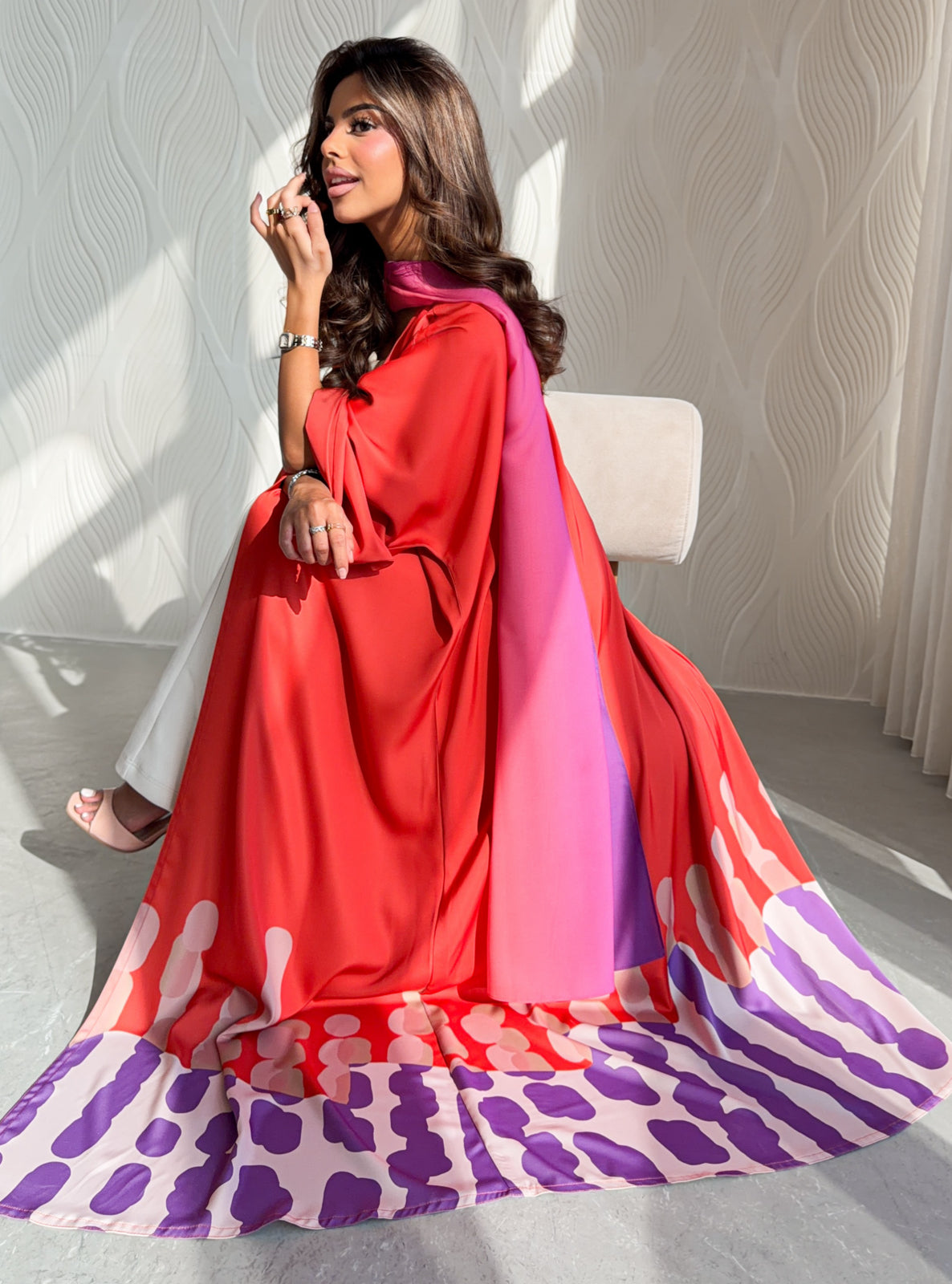 MEI752 - Muse Square Cut Abaya in Sunset Coral