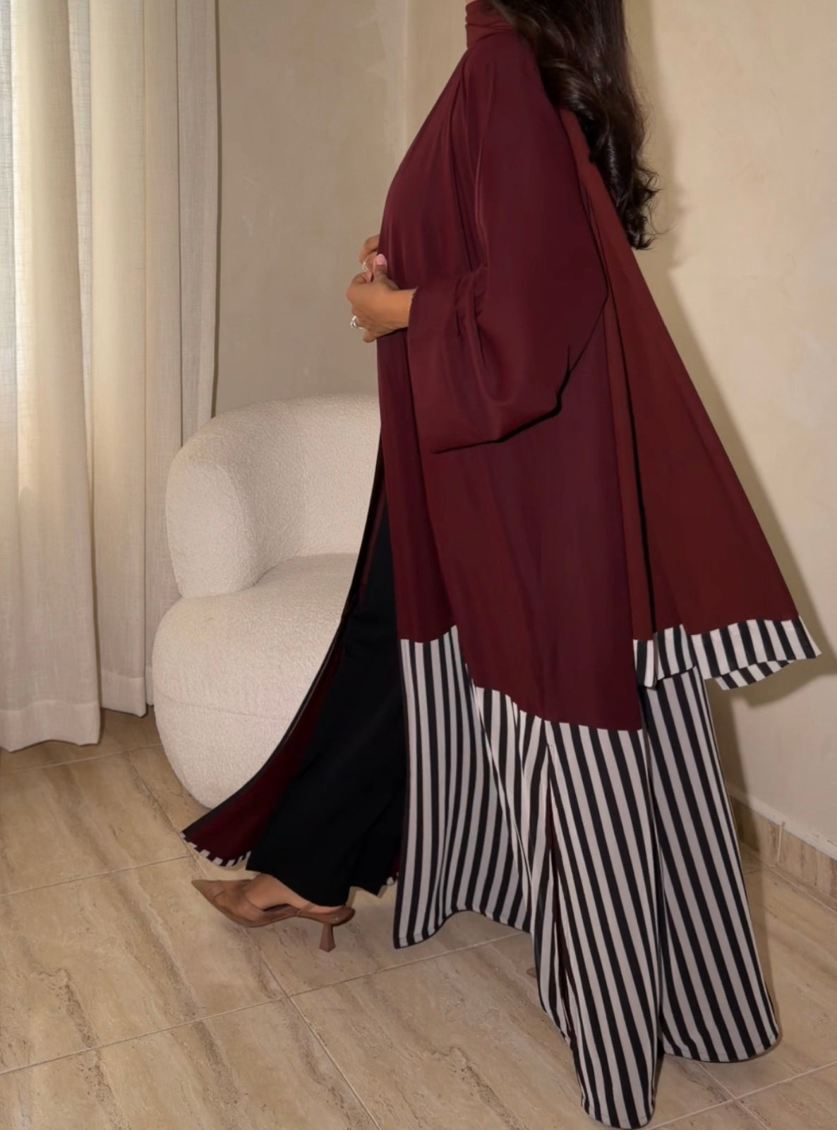 MEI758 - Linear Crepe Square Cut Abaya in Deep Burgundy