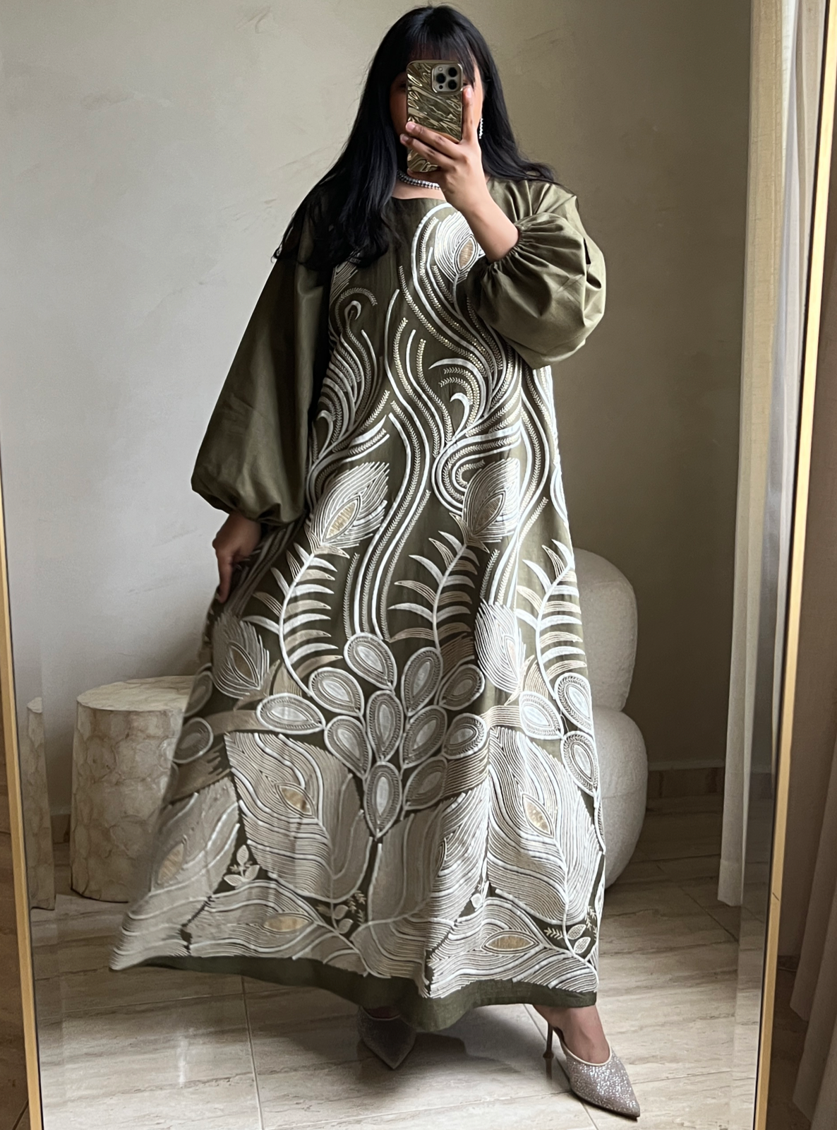 MEI540 - Olive Green Embroidered Jalabiya