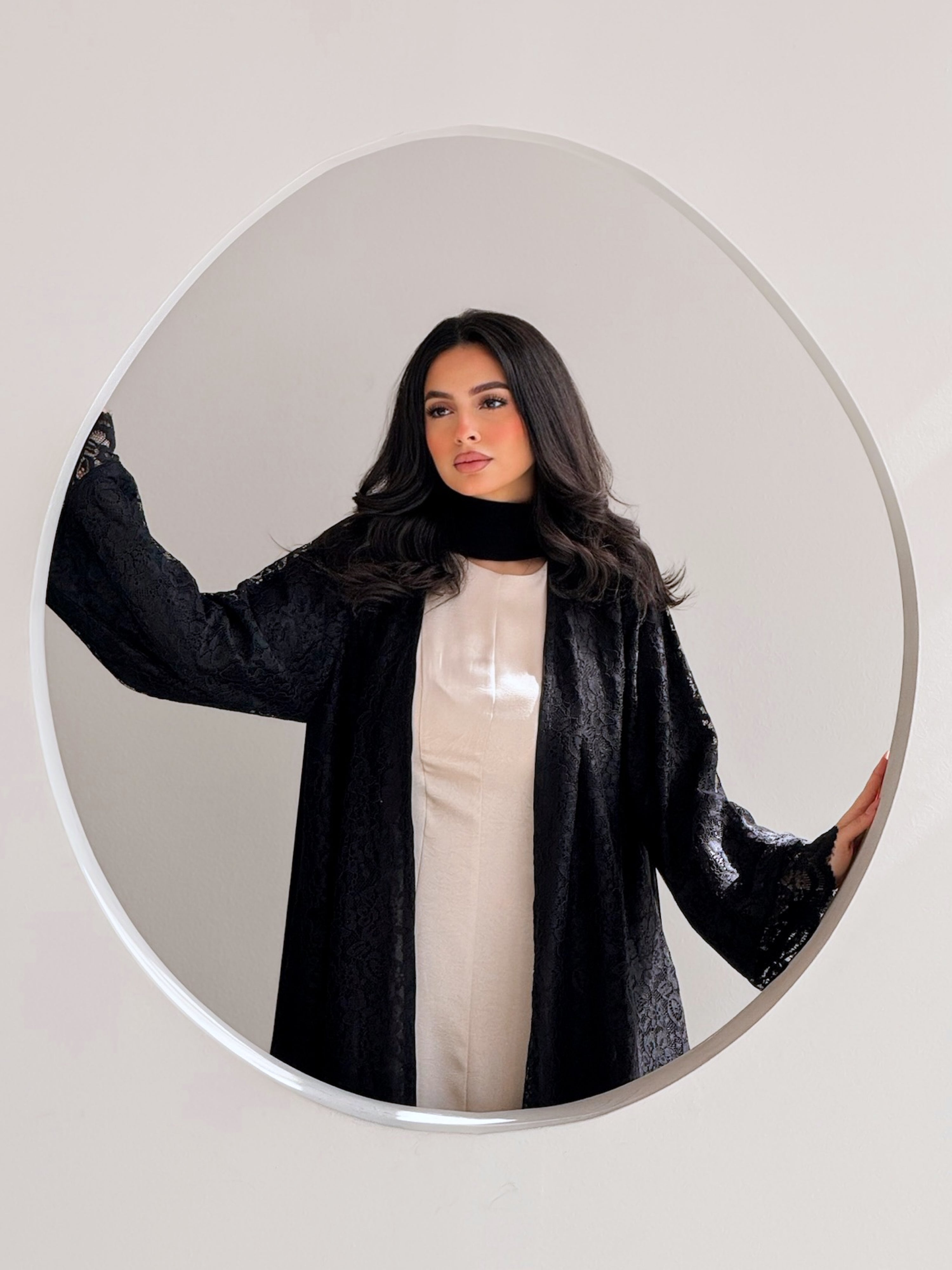 MEI711 - Black Lace Abaya with Matching Headscarf