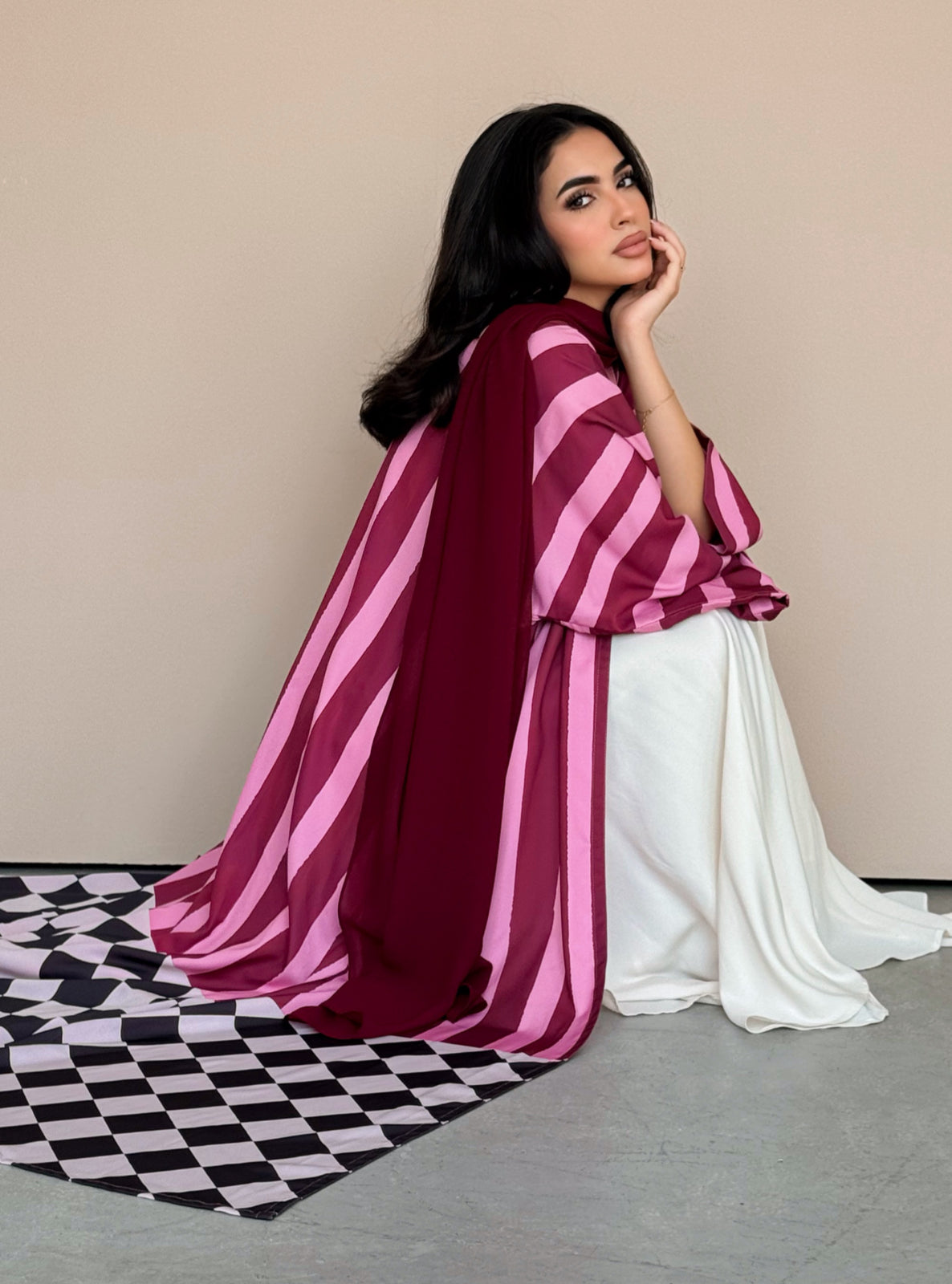 MEI774 - Aria Half Bisht Crepe Abaya in Berry Rose