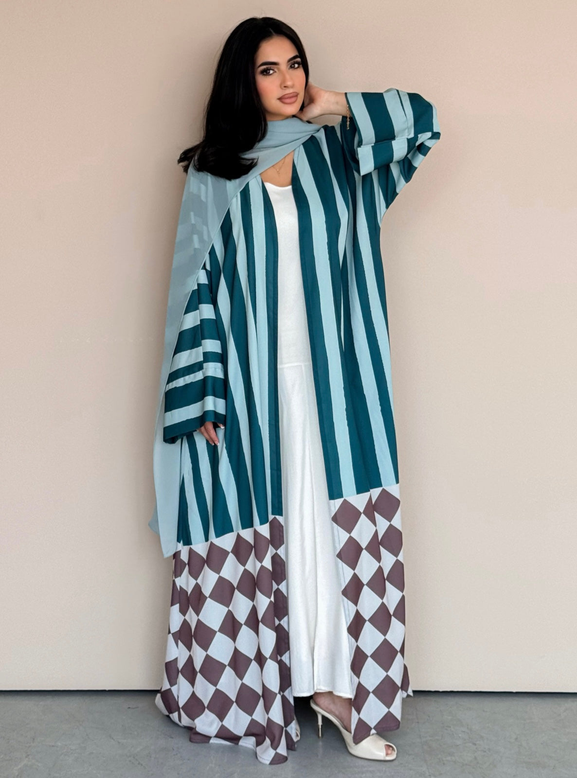 MEI773 - Aria Half Bisht Crepe Abaya in Coastal Teal