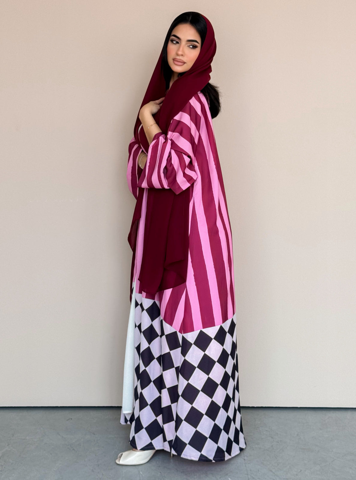 MEI774 - Aria Half Bisht Crepe Abaya in Berry Rose
