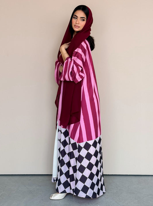 MEI774 - Aria Half Bisht Crepe Abaya in Berry Rose