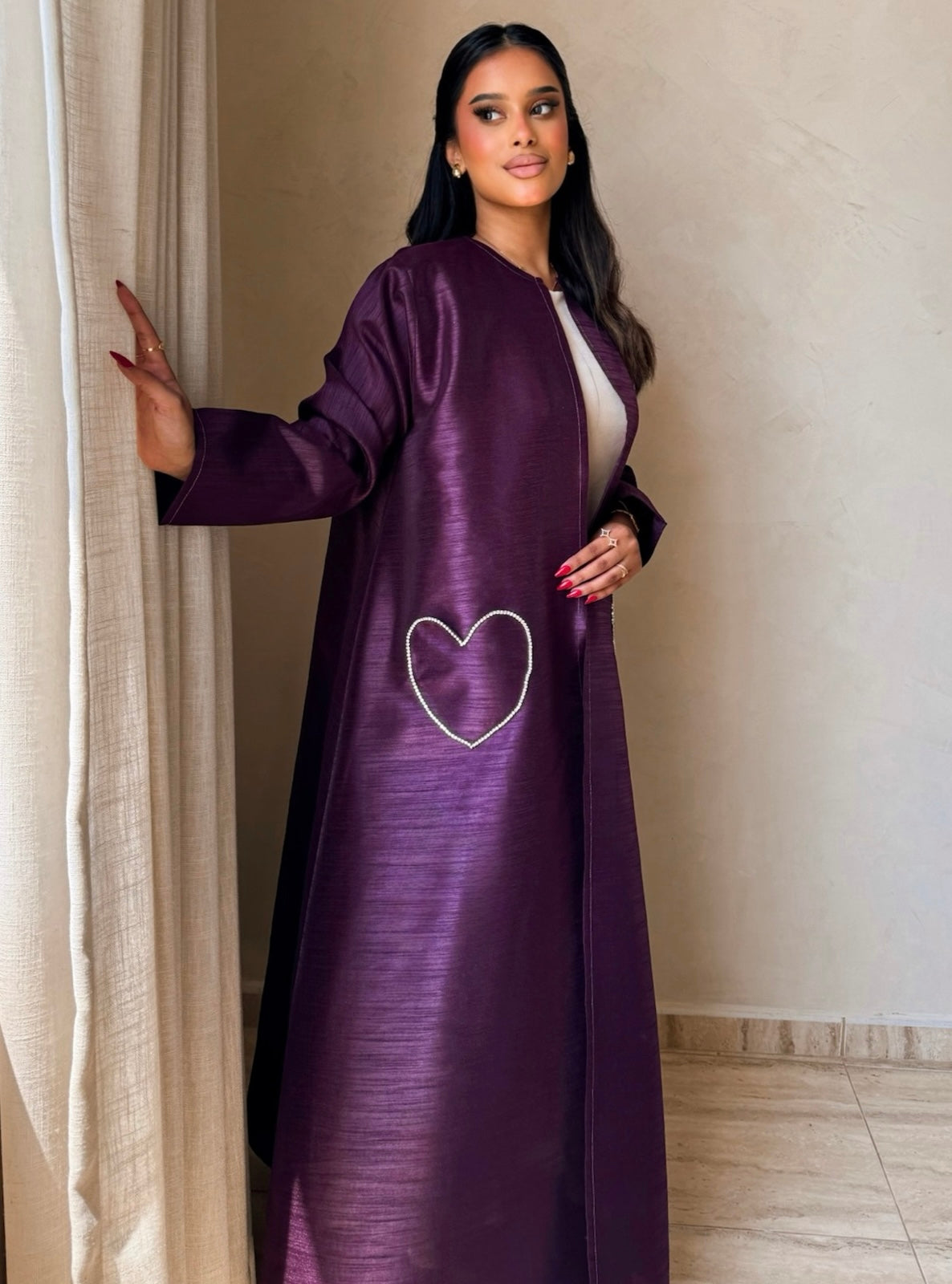 MEI732 - Purple A-Cut Taffeta & Crystals Abaya