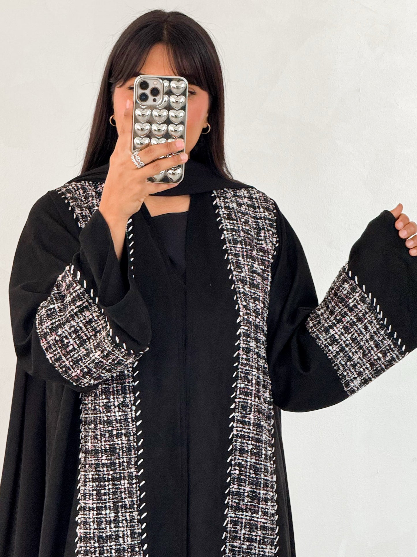 MEI646 - Embroidered Chamois x Tweed Abaya