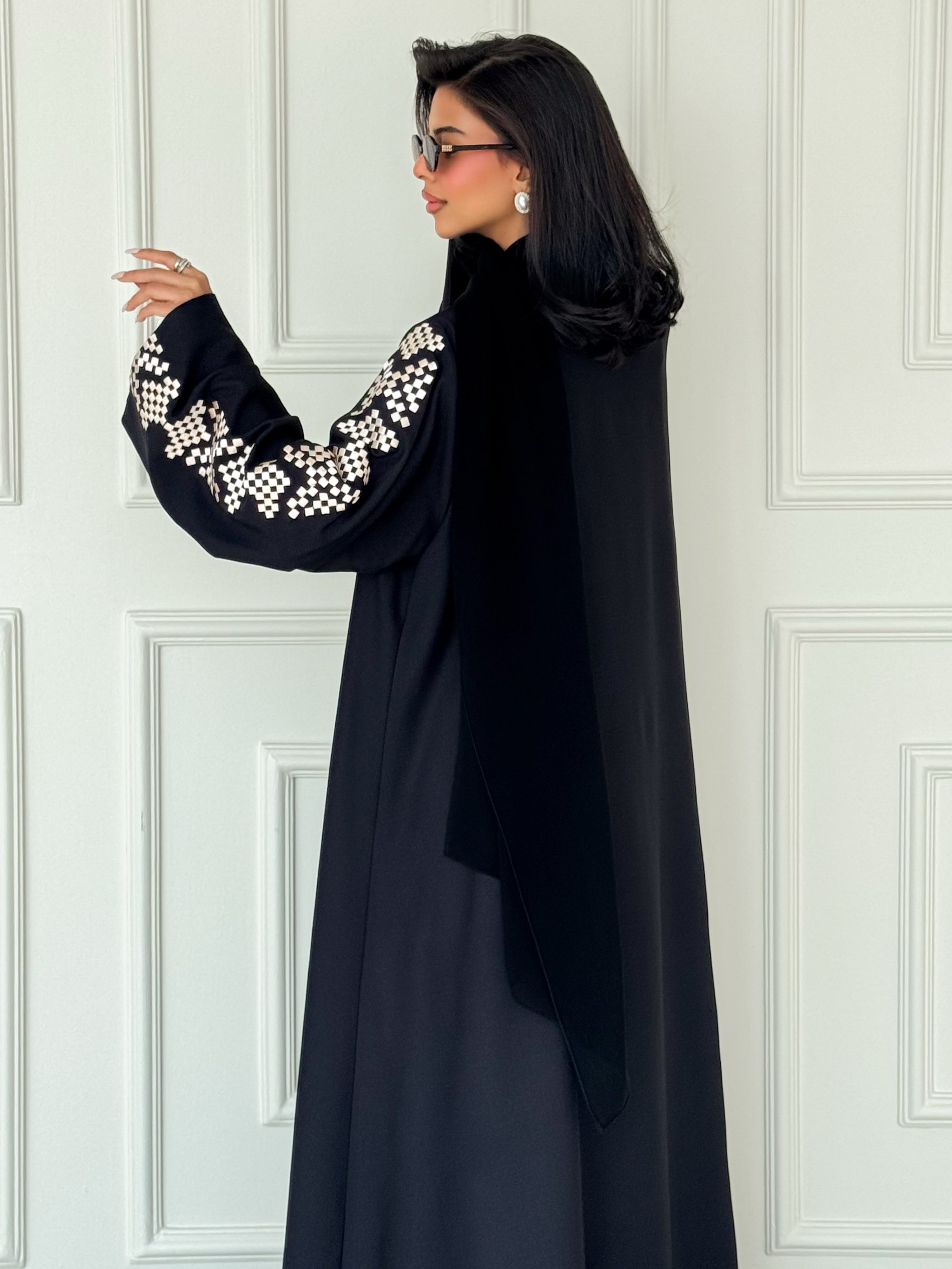 MEI621 - Black Abaya with Beige Embroidery