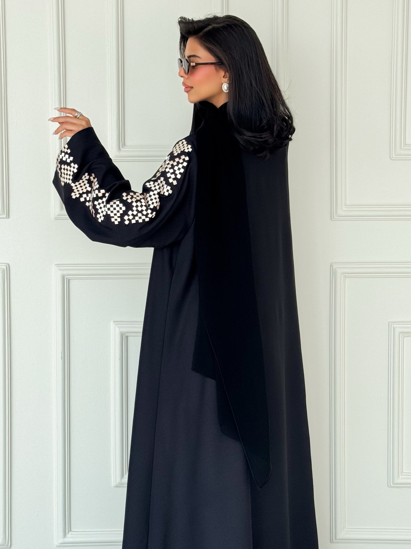 MEI621 - Black Abaya with Beige Embroidery