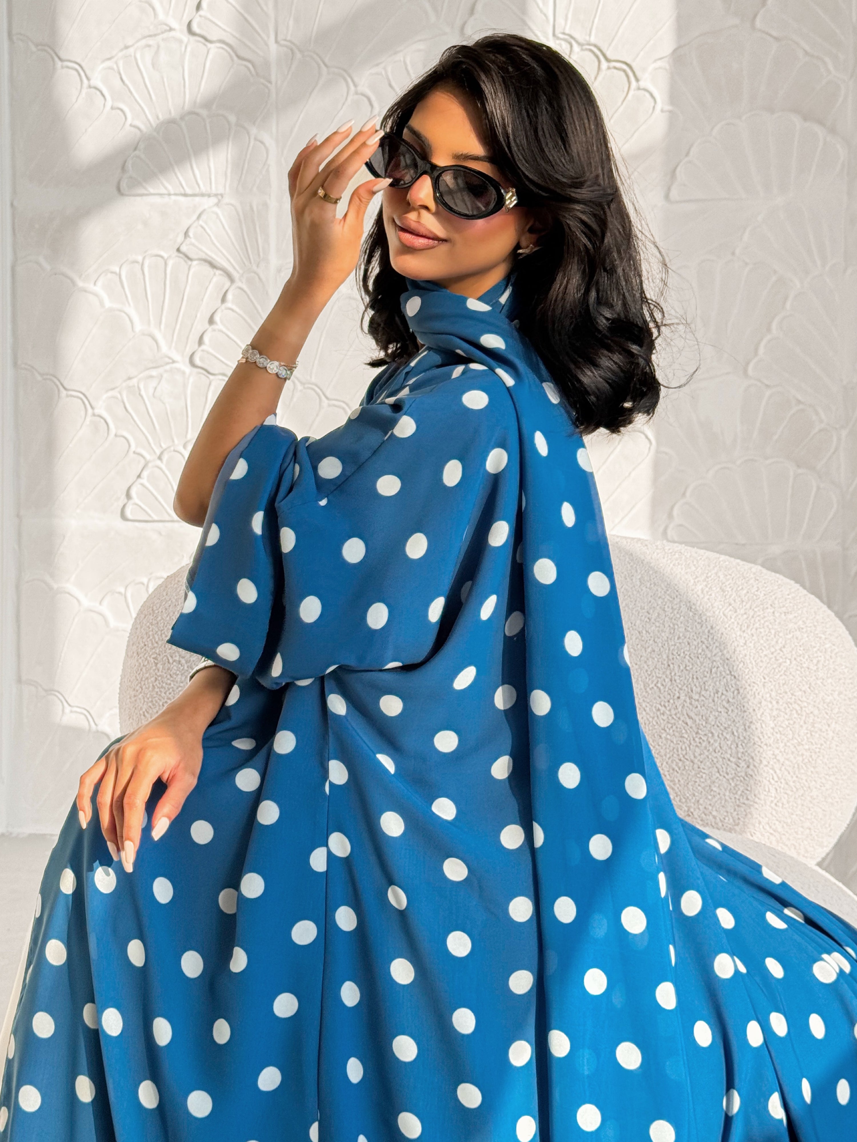 MEI609 - Polka Dots Abaya in Blue