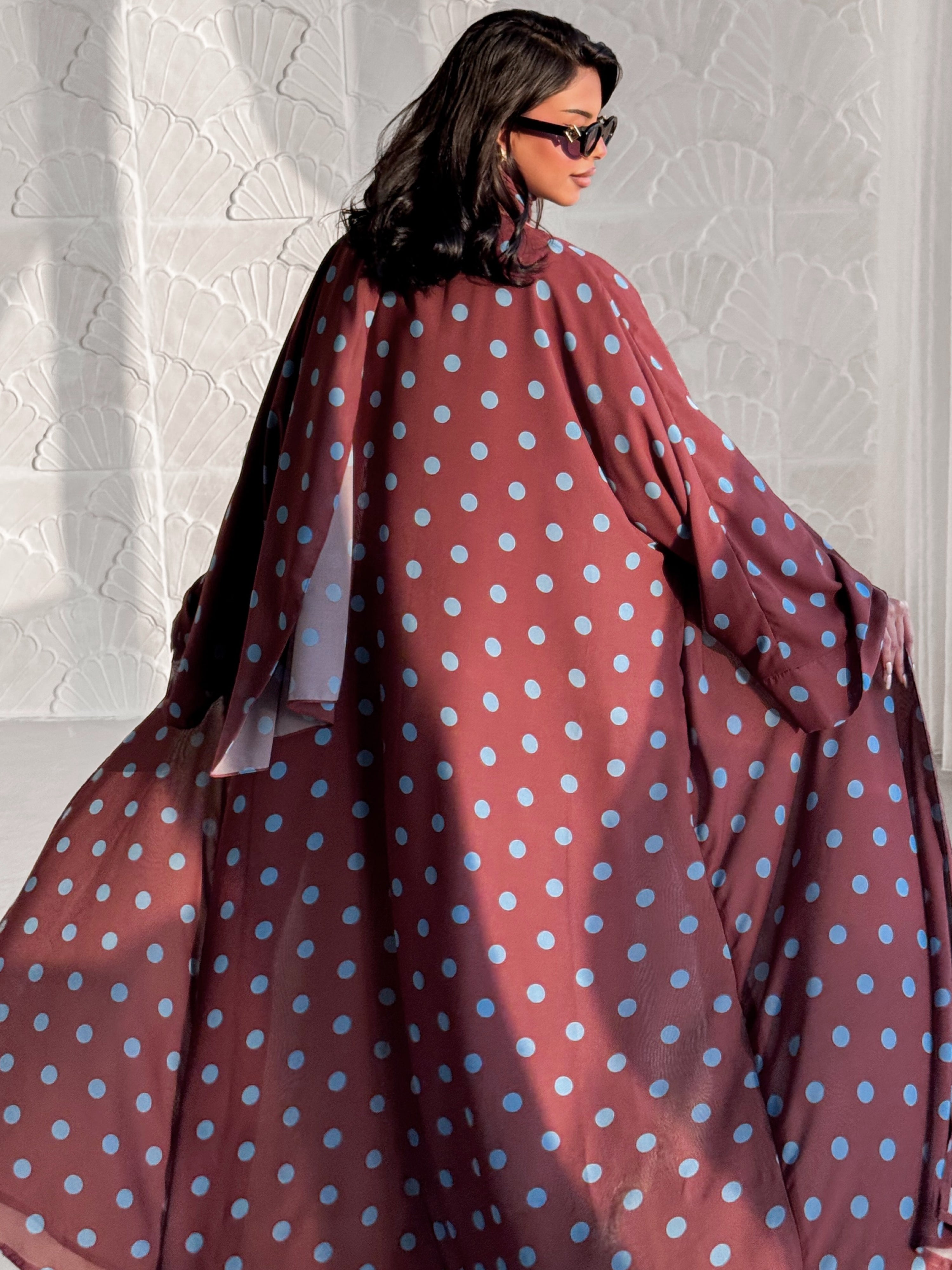 MEI611 - Polka Dots Abaya in Brown