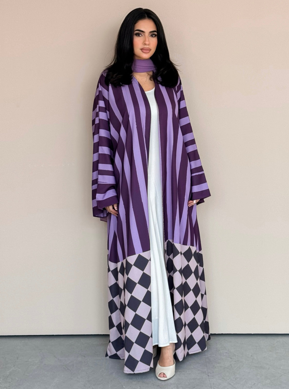 MEI772 - Aria Half Bisht Crepe Abaya in Purple Haze