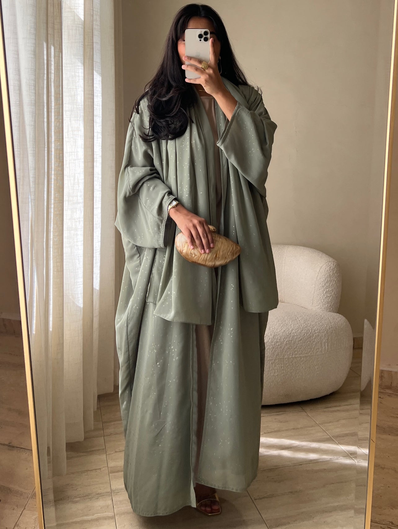 MEI587 - Stardust Abaya in Light Green