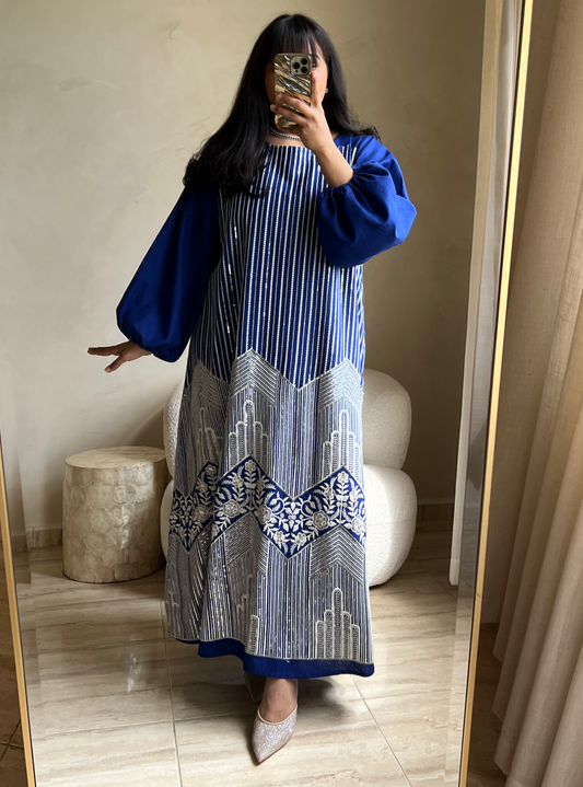 MEI543 - Royal Blue Embroidered Jalabiya