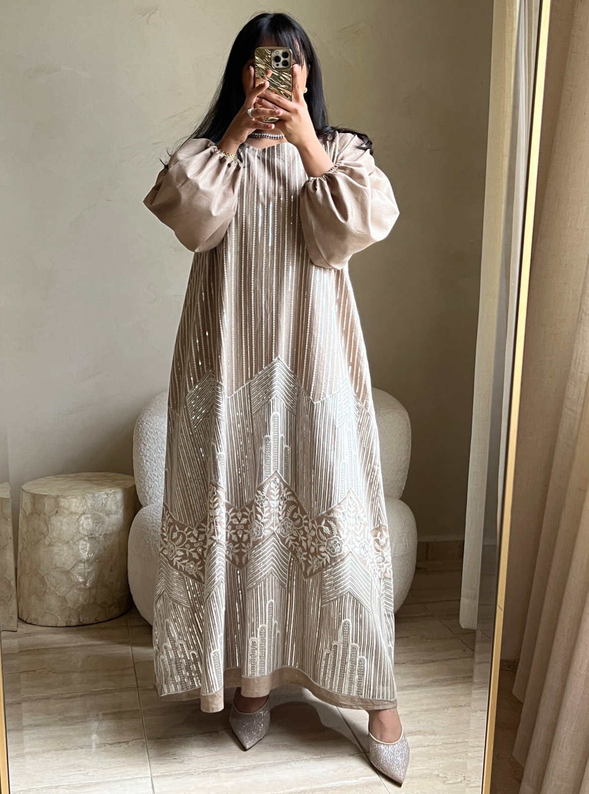 MEI542 - Beige Embroidered Jalabiya