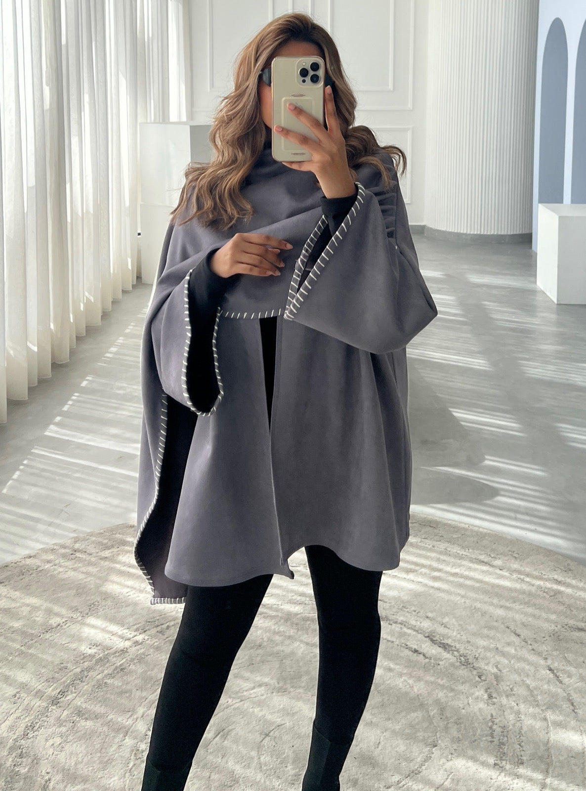 MEI259 - Grey Chamois Scarf Jacket