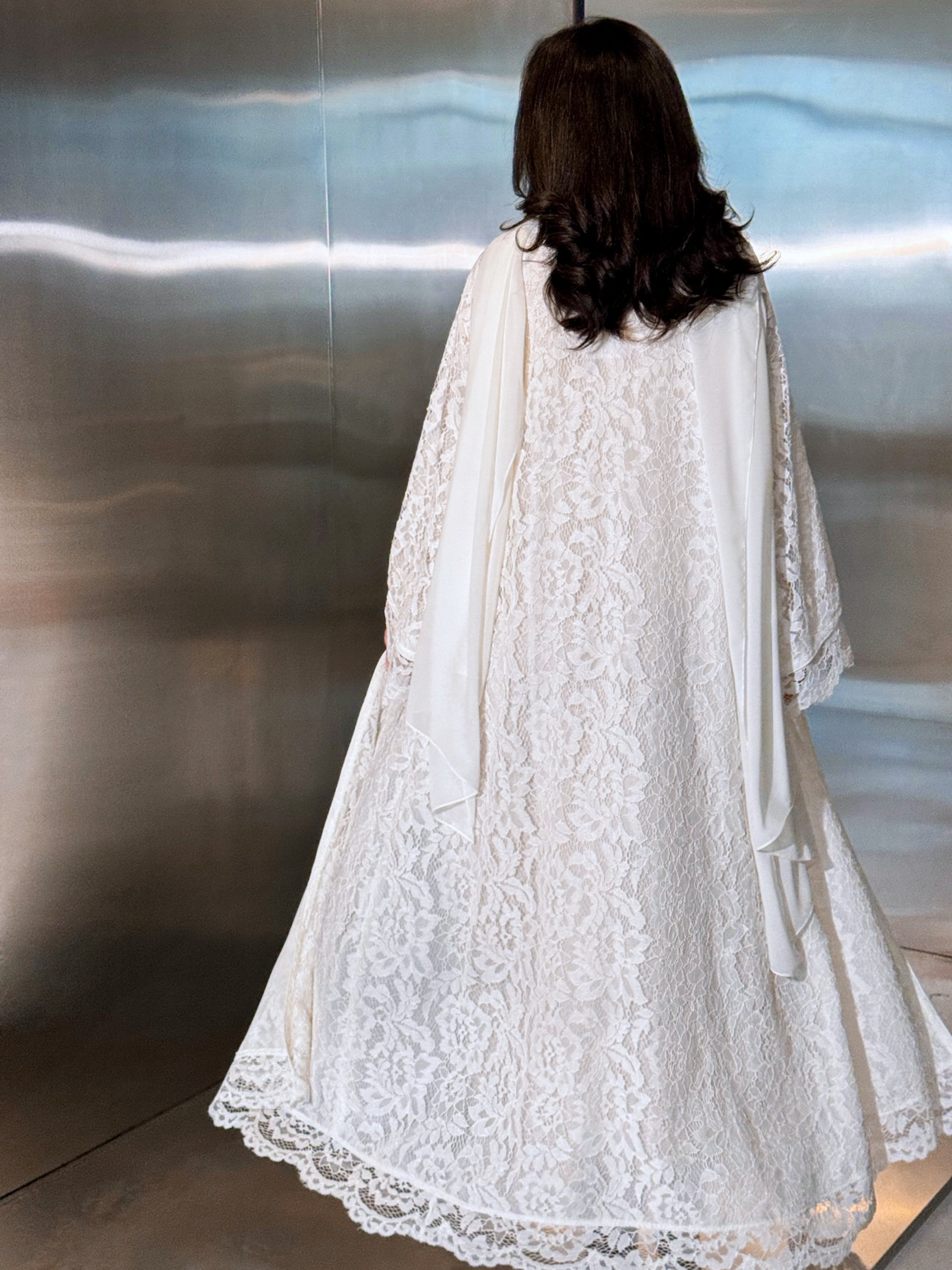 MEI712 - Off White Lace Abaya with Matching Headscarf