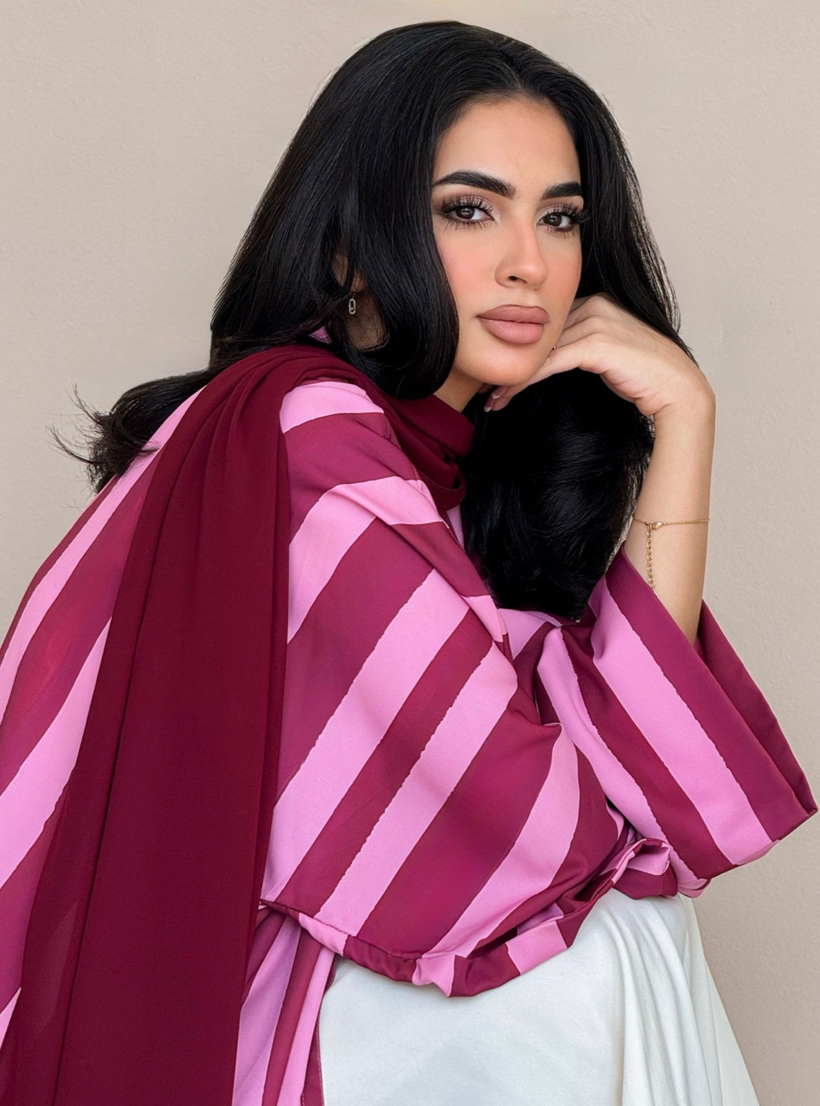MEI774 - Aria Half Bisht Crepe Abaya in Berry Rose