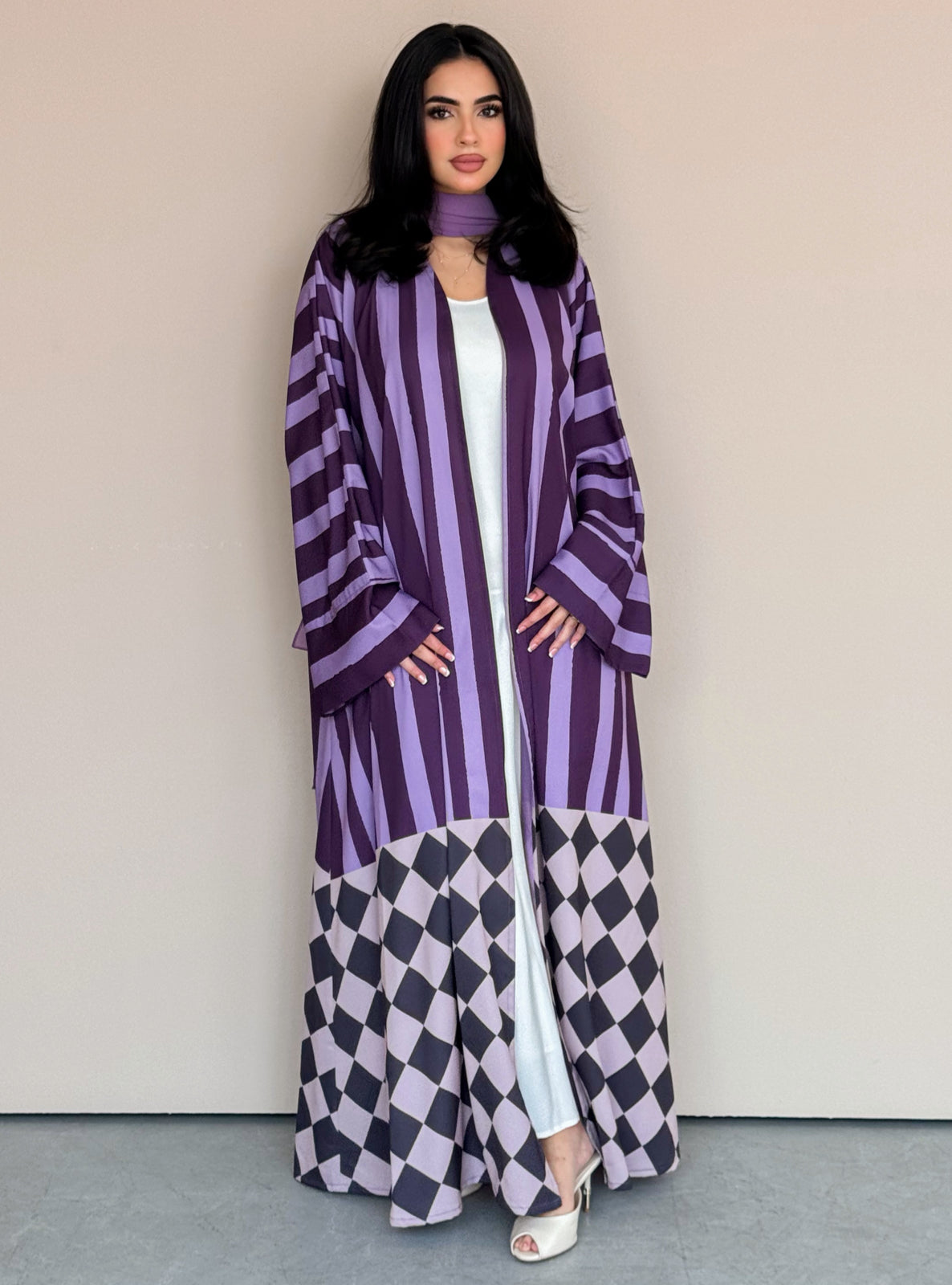 MEI772 - Aria Half Bisht Crepe Abaya in Purple Haze