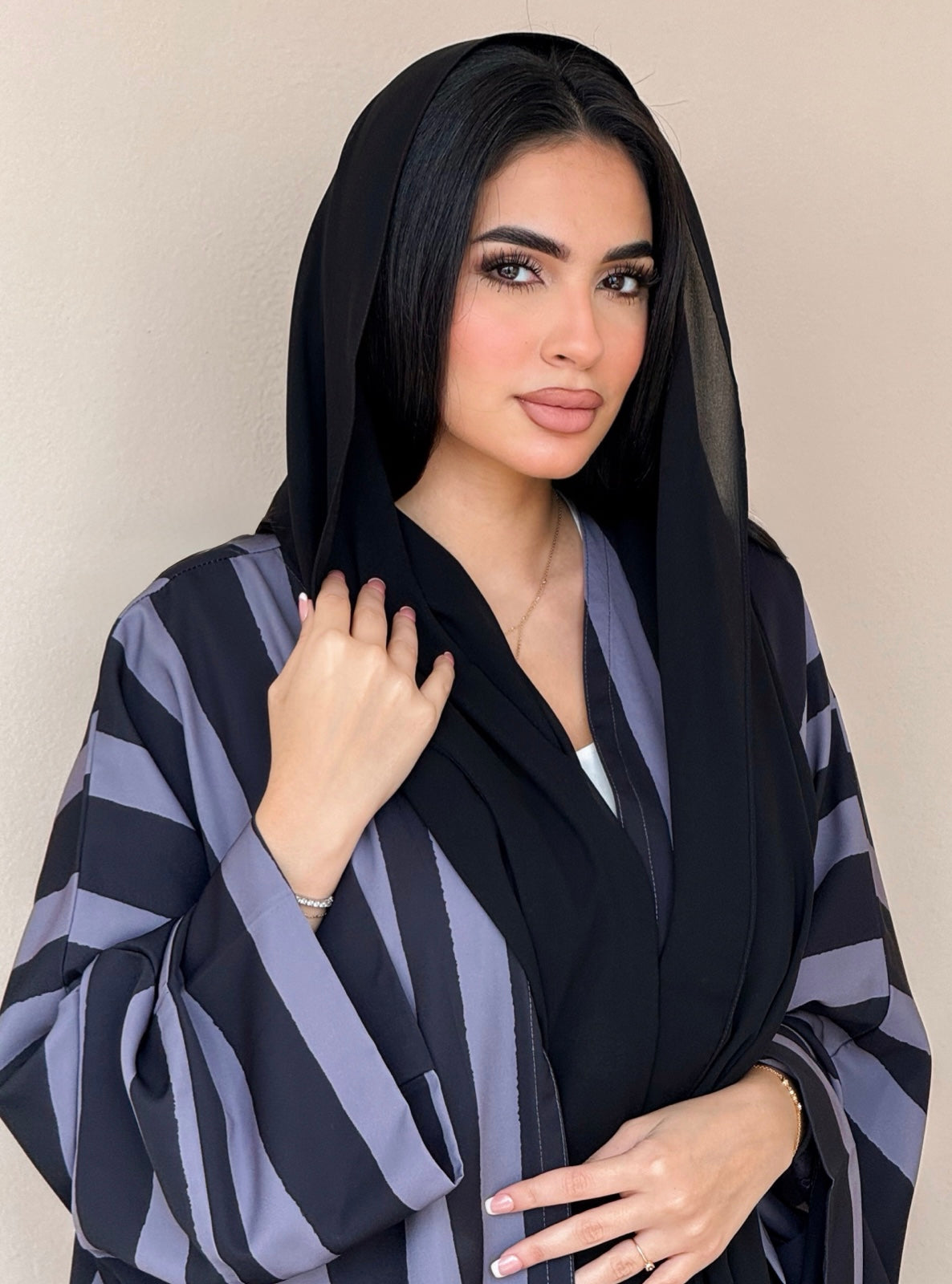 MEI776 - Aria Half Bisht Crepe Abaya in Graphite